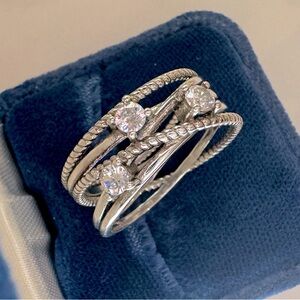 NEW! Sterling Silver Diamond Crossover multi band wide ring. Size about 8.